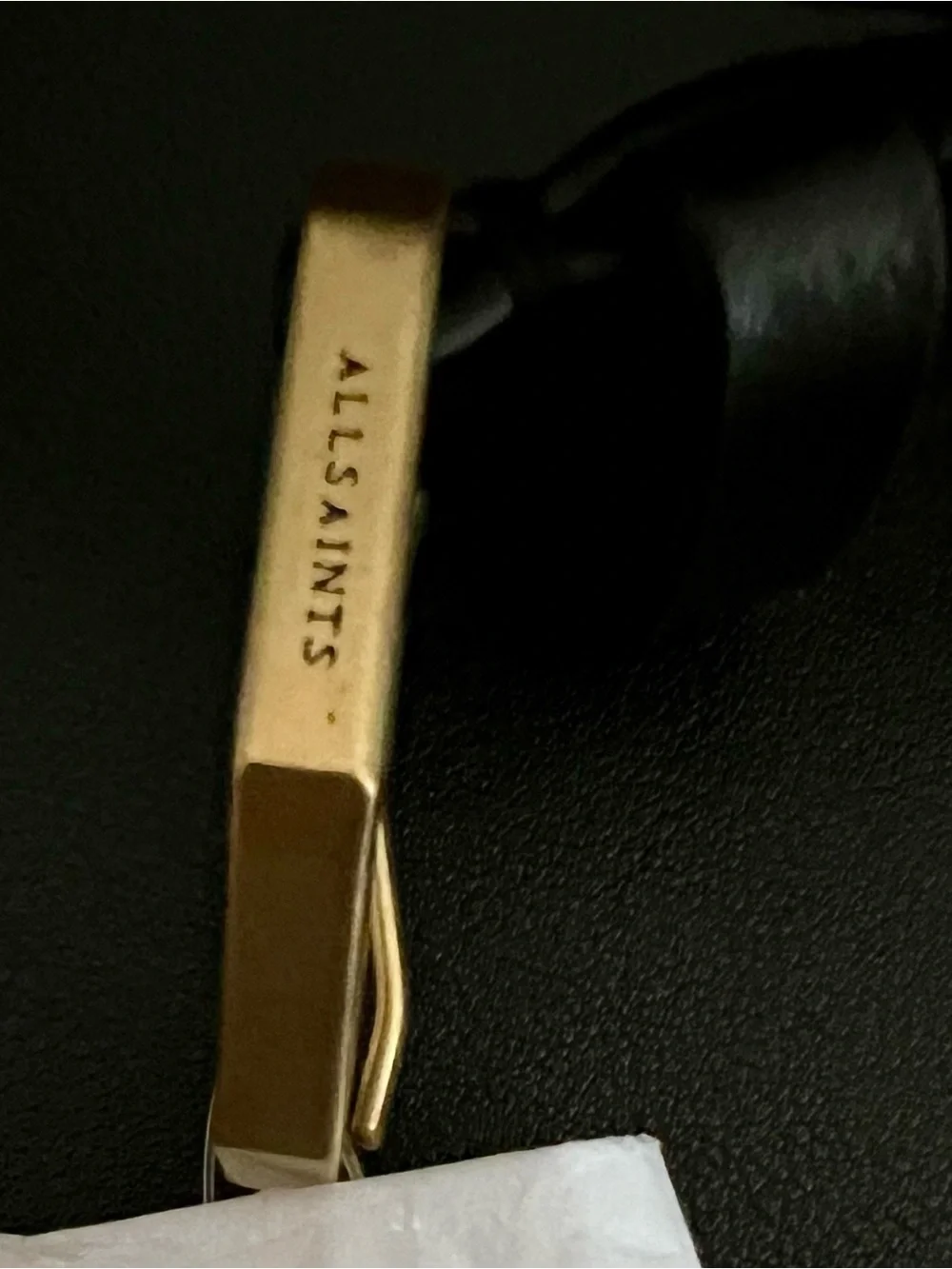 ALLSAINTS Braided Black Leather Belt and Antique Brass Hexagonal Buckle